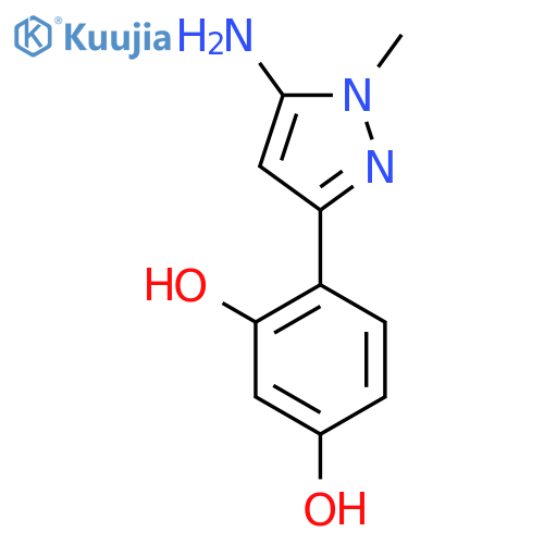 4-(5-amino-1-methyl-1H-pyrazol-3-yl)benzene-1,3-diol structure