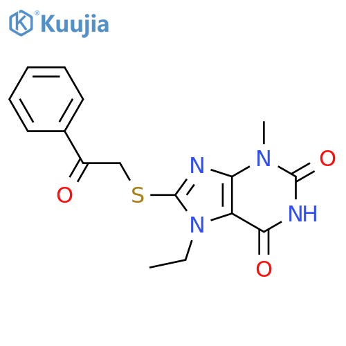 7-ethyl-3-methyl-8-(2-oxo-2-phenylethyl)sulfanyl-2,3,6,7-tetrahydro-1H-purine-2,6-dione structure