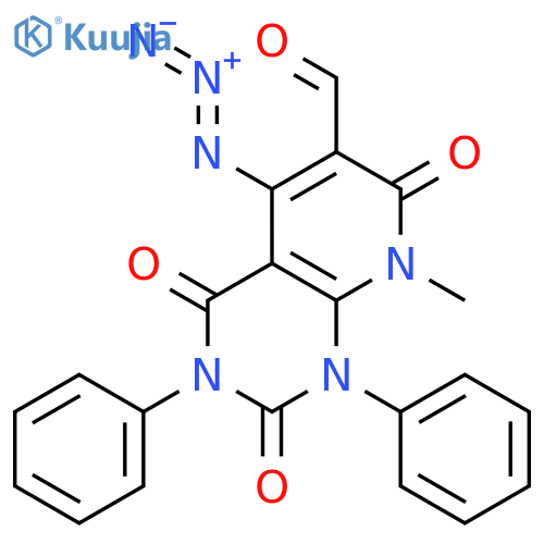 Pyrido[2,3-d]pyrimidine-6-carboxaldehyde,5-azido-1,2,3,4,7,8-hexahydro-8-methyl-2,4,7-trioxo-1,3-diphenyl- structure