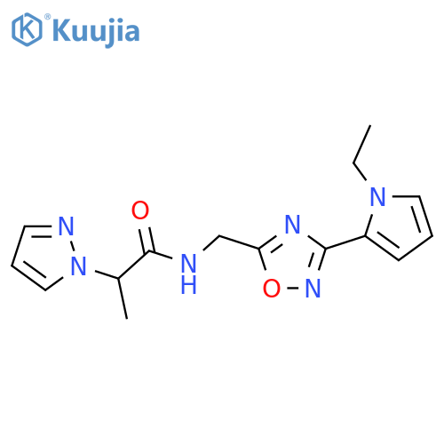N-{[3-(1-ethyl-1H-pyrrol-2-yl)-1,2,4-oxadiazol-5-yl]methyl}-2-(1H-pyrazol-1-yl)propanamide structure