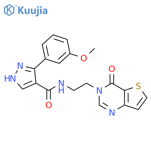 3-(3-methoxyphenyl)-N-(2-{4-oxo-3H,4H-thieno3,2-dpyrimidin-3-yl}ethyl)-1H-pyrazole-4-carboxamide structure