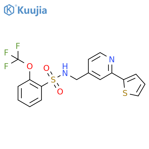 N-{2-(thiophen-2-yl)pyridin-4-ylmethyl}-2-(trifluoromethoxy)benzene-1-sulfonamide structure
