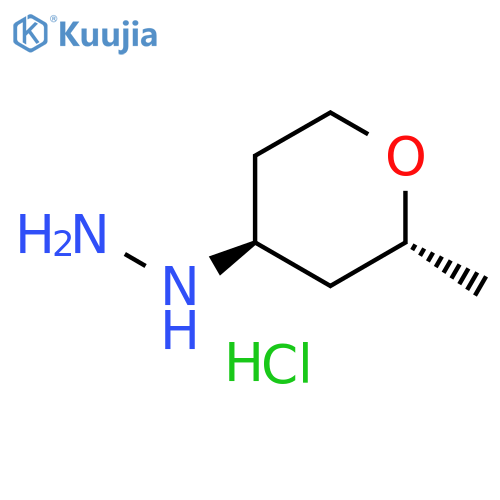 rac-(2R,4S)-2-methyloxan-4-ylhydrazine hydrochloride, trans structure