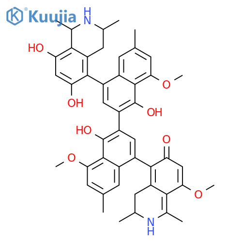 (3R)-5-{4'-[(1R,3R)-6,8-dihydroxy-1,3-dimethyl-1,2,3,4-tetrahydroisoquinolin-5-yl]-1,1'-dihydroxy-8,8'-dimethoxy-6,6'-dimethyl-2,2'-binaphthalen-4-yl}-8-methoxy-1,3-dimethyl-3,4-dihydroisoquinolin-6(2H)-one structure
