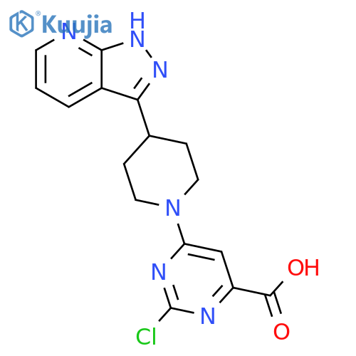 4-Pyrimidinecarboxylic acid, 2-chloro-6-[4-(1H-pyrazolo[3,4-b]pyridin-3-yl)-1-piperidinyl]- structure
