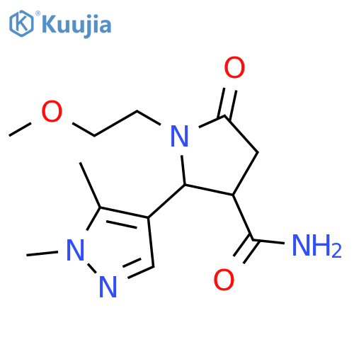 2-(1,5-dimethyl-1H-pyrazol-4-yl)-1-(2-methoxyethyl)-5-oxopyrrolidine-3-carboxamide structure