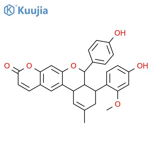 4H,9H-[2]Benzopyrano[4,3-g][1]benzopyran-9-one, 3,4a,5,12b-tetrahydro-4-(4-hydroxy-2-methoxyphenyl)-5-(4-hydroxyphenyl)-2-methyl-, (4R,4aS,5S,12bR)-rel-(+)- (9CI) structure