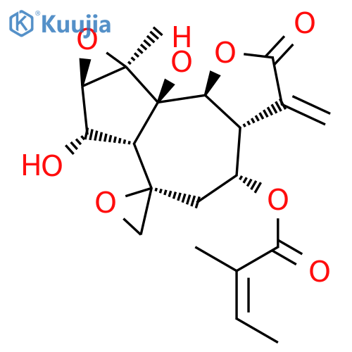 (2S,3a''R,4''R,6a''R,7''S,7a''R,8a''R,8b''R,8c''S)-7'',8b''-dihydroxy-8a''-methyl-3''-methylidene-2''-oxodecahydro-2''H-spiro[oxirane-2,6''-oxireno[2,3]azuleno[4,5-b]furan]-4''-yl (2Z)-2-methylbut-2-enoate structure