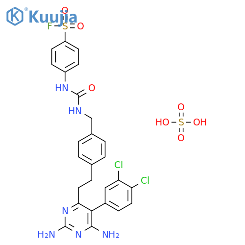 4-[[4-[2-[2,6-diamino-5-(3,4-dichlorophenyl)pyrimidin-4-yl]ethyl]phenyl]methylcarbamoylamino]benzenesulfonyl Fluoride;sulfuric Acid structure