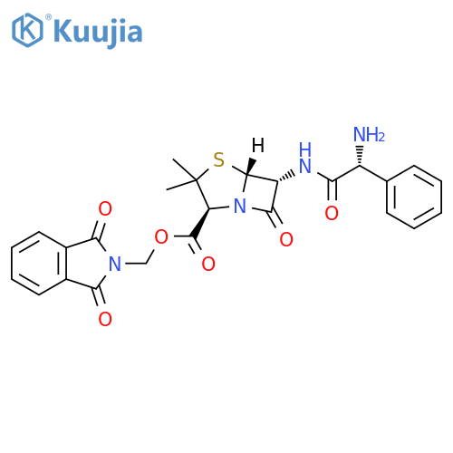 4-Thia-1-azabicyclo[3.2.0]heptane-2-carboxylic acid,6-[[(2R)-aminophenylacetyl]amino]-3,3-dimethyl-7-oxo-,(1,3-dihydro-1,3-dioxo-2H-isoindol-2-yl)methyl ester, (2S,5R,6R)- structure