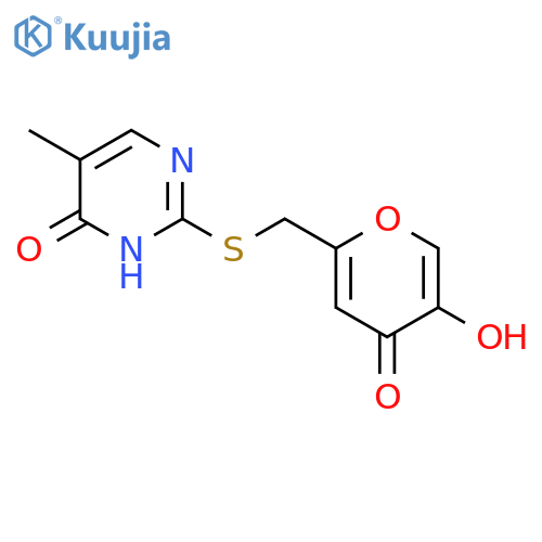 2-{[(5-hydroxy-4-oxo-4H-pyran-2-yl)methyl]sulfanyl}-5-methyl-3,4-dihydropyrimidin-4-one structure