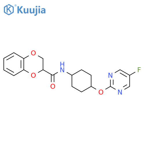 N-[(1r,4r)-4-[(5-fluoropyrimidin-2-yl)oxy]cyclohexyl]-2,3-dihydro-1,4-benzodioxine-2-carboxamide structure