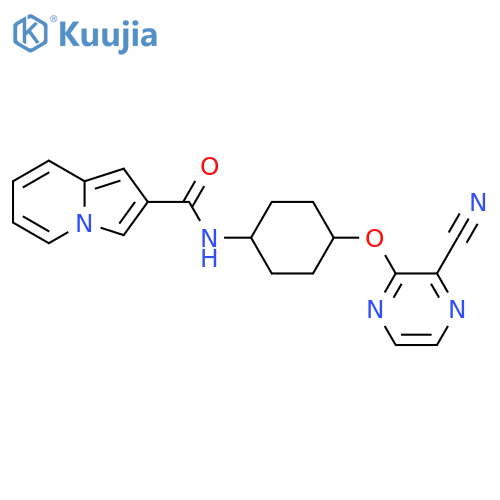 N-[(1r,4r)-4-[(3-cyanopyrazin-2-yl)oxy]cyclohexyl]indolizine-2-carboxamide structure
