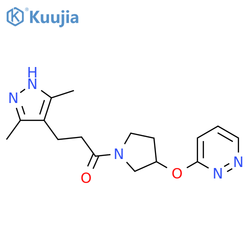3-(3,5-dimethyl-1H-pyrazol-4-yl)-1-[3-(pyridazin-3-yloxy)pyrrolidin-1-yl]propan-1-one structure