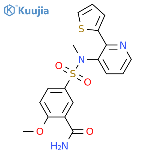 2-methoxy-5-({[2-(thiophen-2-yl)pyridin-3-yl]methyl}sulfamoyl)benzamide structure