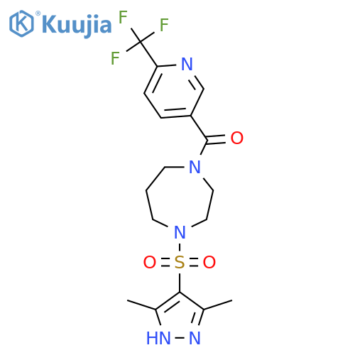 1-[(3,5-dimethyl-1H-pyrazol-4-yl)sulfonyl]-4-[6-(trifluoromethyl)pyridine-3-carbonyl]-1,4-diazepane structure