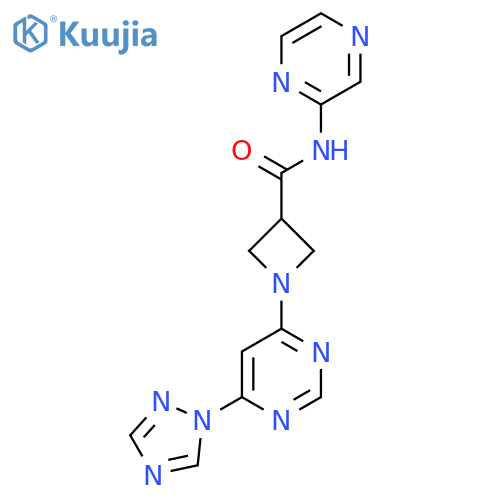N-(pyrazin-2-yl)-1-6-(1H-1,2,4-triazol-1-yl)pyrimidin-4-ylazetidine-3-carboxamide structure