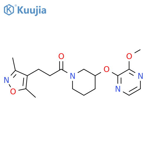 3-(3,5-dimethyl-1,2-oxazol-4-yl)-1-{3-[(3-methoxypyrazin-2-yl)oxy]piperidin-1-yl}propan-1-one structure