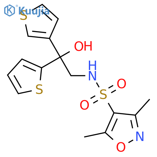 N-[2-hydroxy-2-(thiophen-2-yl)-2-(thiophen-3-yl)ethyl]-3,5-dimethyl-1,2-oxazole-4-sulfonamide structure