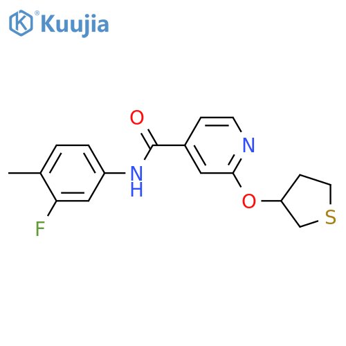 N-(3-fluoro-4-methylphenyl)-2-(thiolan-3-yloxy)pyridine-4-carboxamide structure