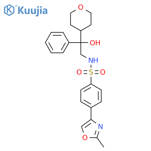 N-[2-hydroxy-2-(oxan-4-yl)-2-phenylethyl]-4-(2-methyl-1,3-oxazol-4-yl)benzene-1-sulfonamide structure