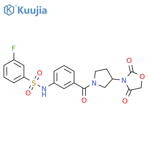 N-[3-[3-(2,4-dioxo-1,3-oxazolidin-3-yl)pyrrolidine-1-carbonyl]phenyl]-3-fluorobenzenesulfonamide structure