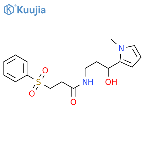 3-(benzenesulfonyl)-N-[3-hydroxy-3-(1-methyl-1H-pyrrol-2-yl)propyl]propanamide structure