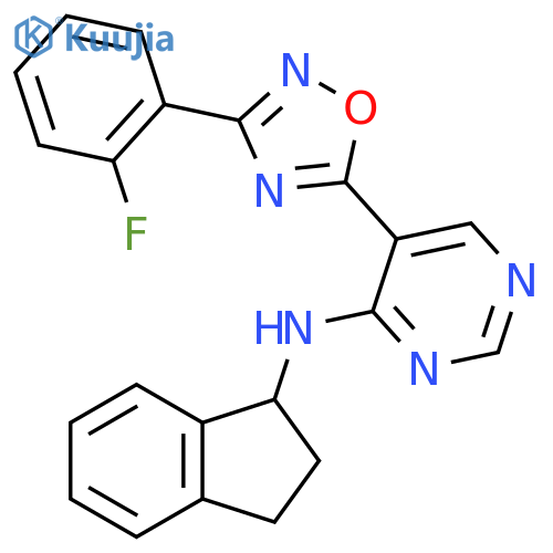 N-(2,3-dihydro-1H-inden-1-yl)-5-[3-(2-fluorophenyl)-1,2,4-oxadiazol-5-yl]pyrimidin-4-amine structure