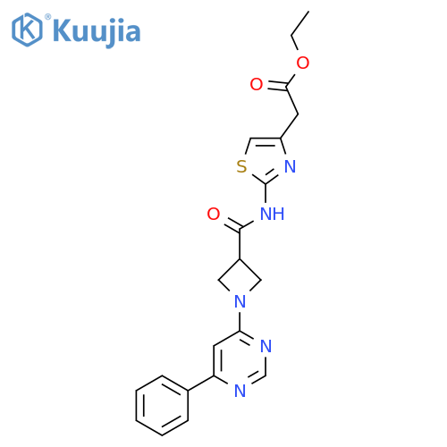ethyl 2-{2-1-(6-phenylpyrimidin-4-yl)azetidine-3-amido-1,3-thiazol-4-yl}acetate structure