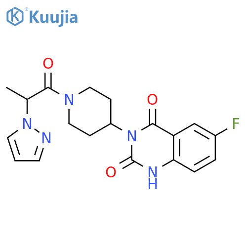 6-fluoro-3-{1-[2-(1H-pyrazol-1-yl)propanoyl]piperidin-4-yl}-1,2,3,4-tetrahydroquinazoline-2,4-dione structure