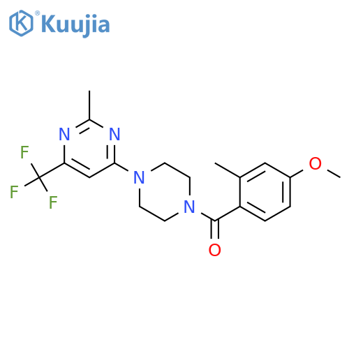 4-[4-(4-methoxy-2-methylbenzoyl)piperazin-1-yl]-2-methyl-6-(trifluoromethyl)pyrimidine structure