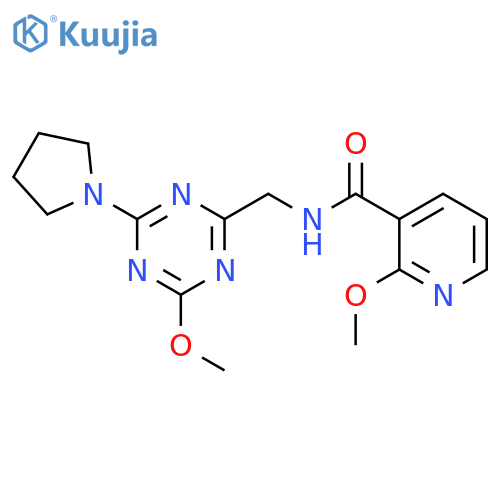 2-methoxy-N-{4-methoxy-6-(pyrrolidin-1-yl)-1,3,5-triazin-2-ylmethyl}pyridine-3-carboxamide structure