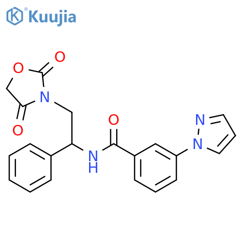 N-[2-(2,4-dioxo-1,3-oxazolidin-3-yl)-1-phenylethyl]-3-(1H-pyrazol-1-yl)benzamide structure
