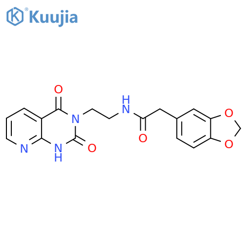 2-(2H-1,3-benzodioxol-5-yl)-N-(2-{2,4-dioxo-1H,2H,3H,4H-pyrido[2,3-d]pyrimidin-3-yl}ethyl)acetamide structure