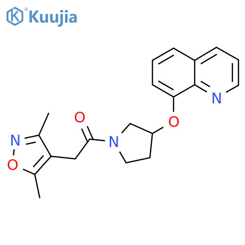 2-(3,5-Dimethylisoxazol-4-yl)-1-(3-(quinolin-8-yloxy)pyrrolidin-1-yl)ethanone structure