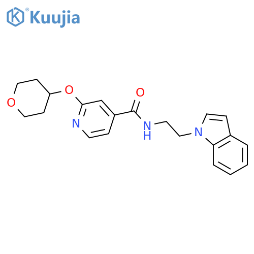 N-(2-(1H-indol-1-yl)ethyl)-2-((tetrahydro-2H-pyran-4-yl)oxy)isonicotinamide structure