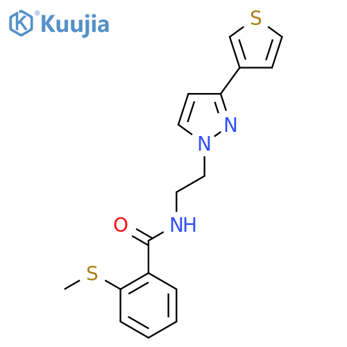 2-(methylsulfanyl)-N-{2-[3-(thiophen-3-yl)-1H-pyrazol-1-yl]ethyl}benzamide structure
