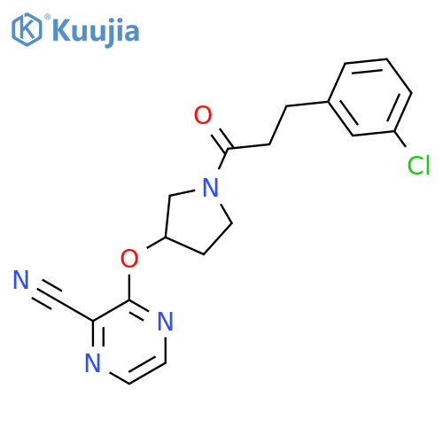 3-({1-[3-(3-chlorophenyl)propanoyl]pyrrolidin-3-yl}oxy)pyrazine-2-carbonitrile structure