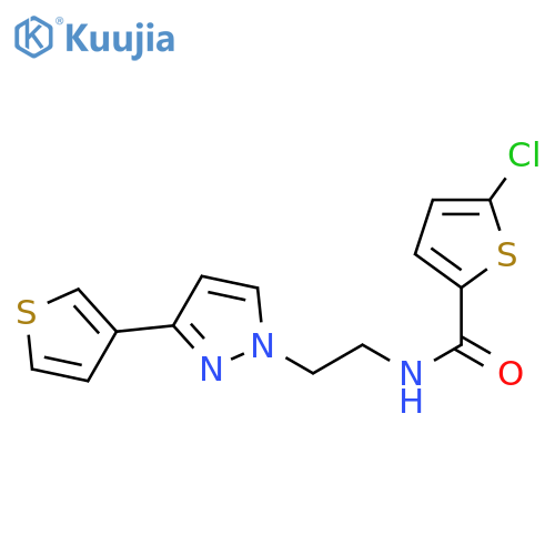 5-chloro-N-{2-[3-(thiophen-3-yl)-1H-pyrazol-1-yl]ethyl}thiophene-2-carboxamide structure