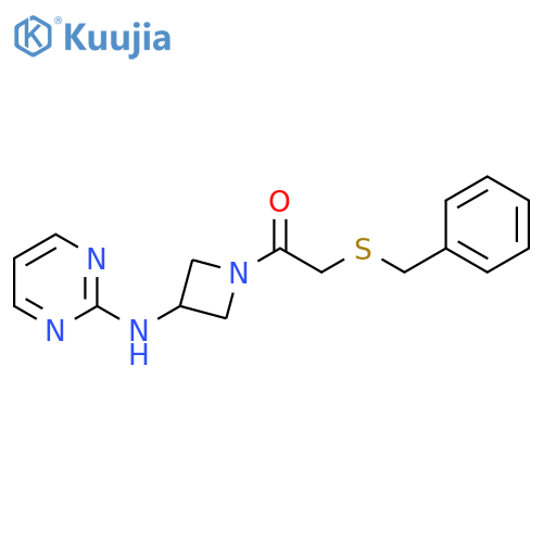 2-(benzylsulfanyl)-1-{3-(pyrimidin-2-yl)aminoazetidin-1-yl}ethan-1-one structure