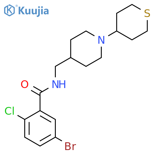 5-bromo-2-chloro-N-((1-(tetrahydro-2H-thiopyran-4-yl)piperidin-4-yl)methyl)benzamide structure