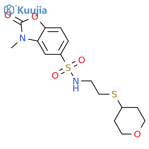 3-methyl-N-[2-(oxan-4-ylsulfanyl)ethyl]-2-oxo-1,3-benzoxazole-5-sulfonamide structure