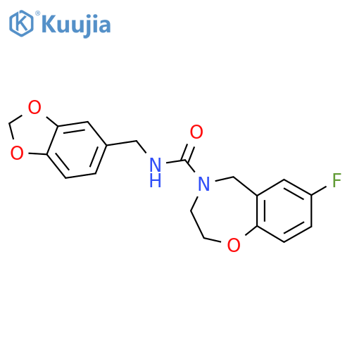 N-[(2H-1,3-benzodioxol-5-yl)methyl]-7-fluoro-2,3,4,5-tetrahydro-1,4-benzoxazepine-4-carboxamide structure