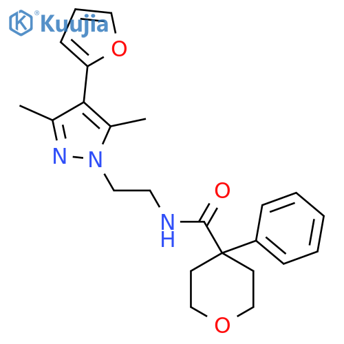 N-{2-[4-(furan-2-yl)-3,5-dimethyl-1H-pyrazol-1-yl]ethyl}-4-phenyloxane-4-carboxamide structure