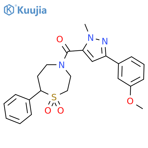4-3-(3-methoxyphenyl)-1-methyl-1H-pyrazole-5-carbonyl-7-phenyl-1lambda6,4-thiazepane-1,1-dione structure