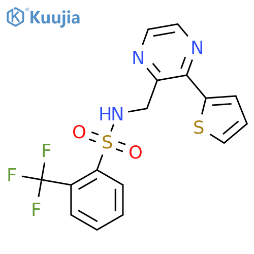 N-{3-(thiophen-2-yl)pyrazin-2-ylmethyl}-2-(trifluoromethyl)benzene-1-sulfonamide structure