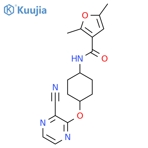 2,5-dimethyl-N-[(1r,4r)-4-[(3-cyanopyrazin-2-yl)oxy]cyclohexyl]furan-3-carboxamide structure