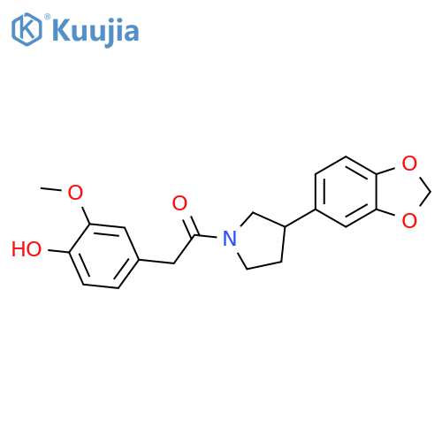 1-3-(2H-1,3-benzodioxol-5-yl)pyrrolidin-1-yl-2-(4-hydroxy-3-methoxyphenyl)ethan-1-one structure