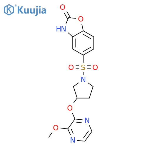 5-({3-[(3-methoxypyrazin-2-yl)oxy]pyrrolidin-1-yl}sulfonyl)-2,3-dihydro-1,3-benzoxazol-2-one structure