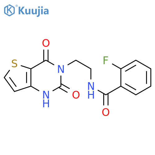N-(2-{2,4-dioxo-1H,2H,3H,4H-thieno[3,2-d]pyrimidin-3-yl}ethyl)-2-fluorobenzamide structure